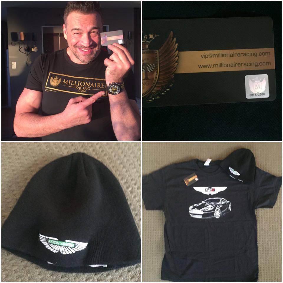 	 Canadian Actor Aleks Paunovic Repping his new ‪#‎millionaireracing‬ swag and VIP membership card!
